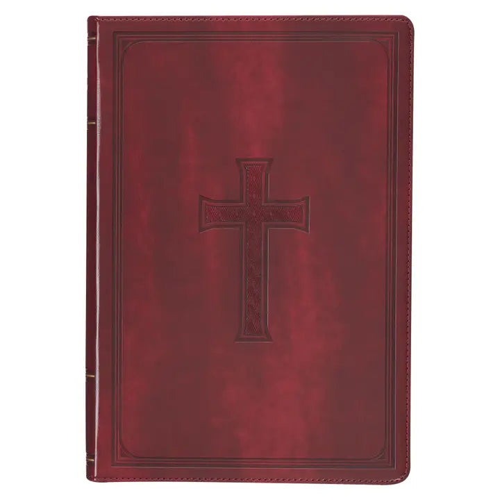 KJV Thinline Faux Leather Cross Bible, Burgundy