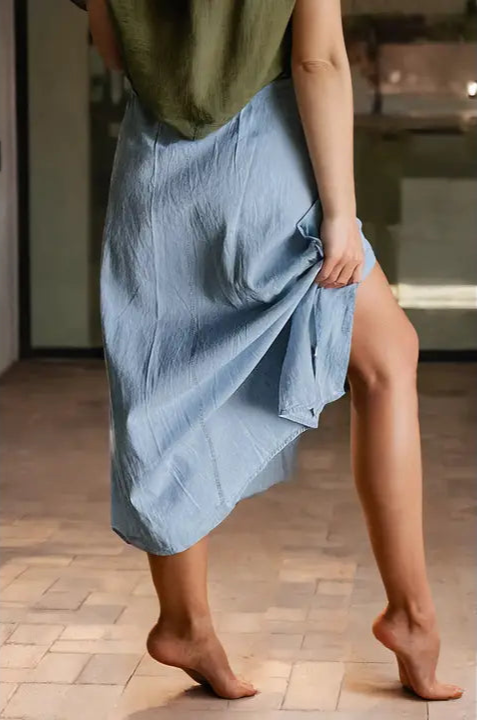 Buttoned Long Denim Skirt