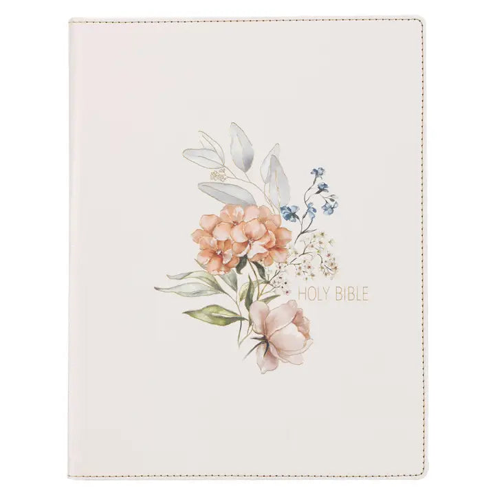 KJV Note Taking Bible Faux Leather. White Floral
