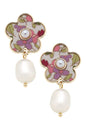 Penelope Vintage Floral Pearl Earrings in Pink
