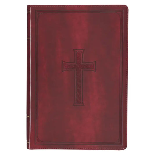 KJV Thinline Faux Leather Cross Bible, Burgundy