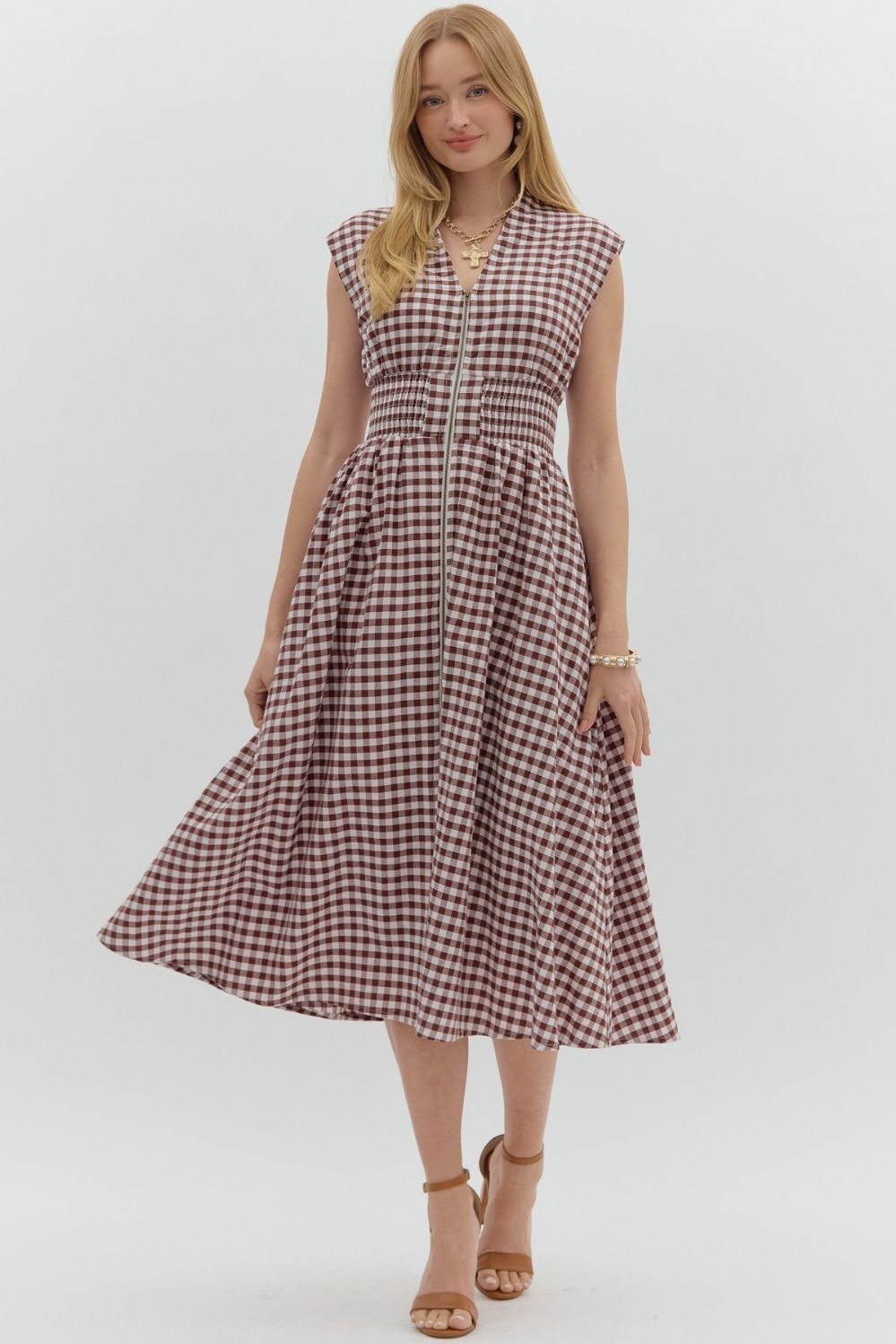 Out West Chocolate Gingham Midi Dress