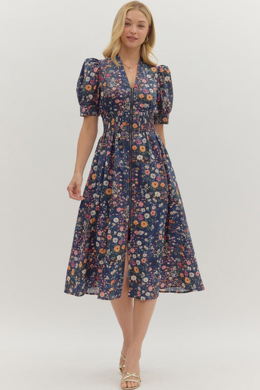 Navy Floral Dylan Midi Dress
