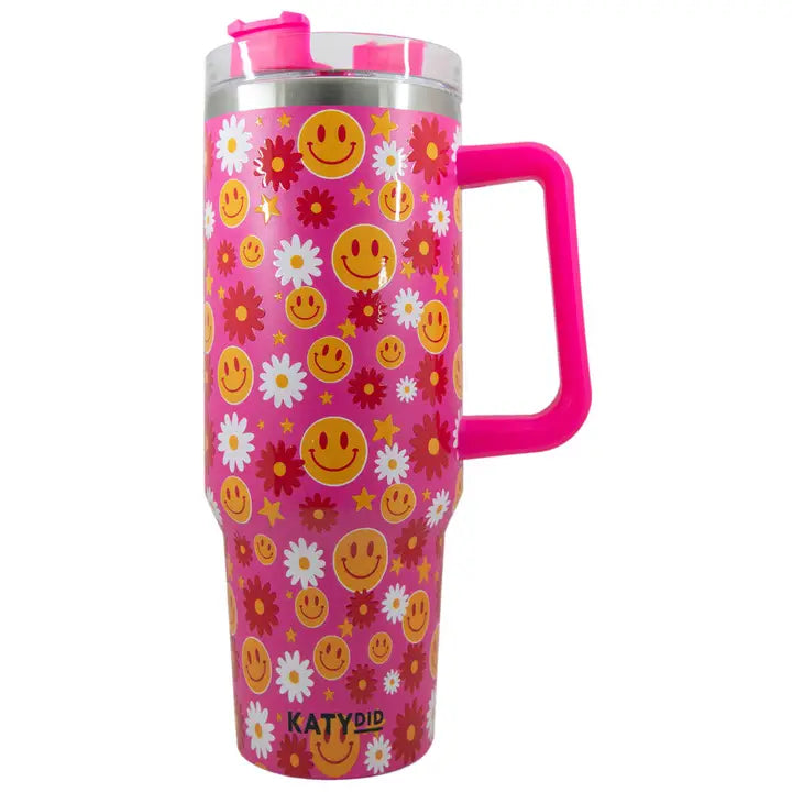 Red Flower Happy Face Hot/Cold Insulated Tumbler